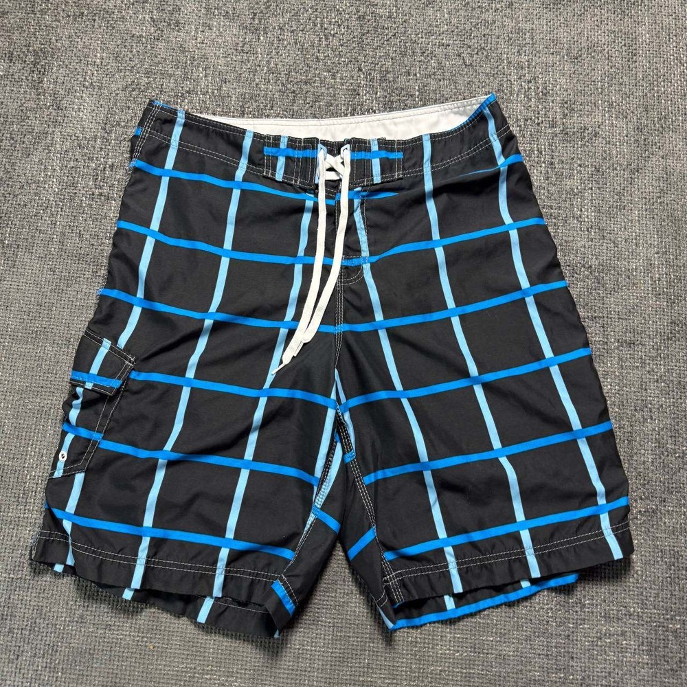 Billabong Board Shorts Mens 36 Black Blue Grid Windowpane Cargo Surf Trunks